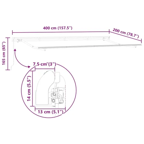Povlačiva tenda Antracit 400 x 200 cm tkanina - Antracit (antracitni okvir) 4 x 2 m Ručna Cijena
