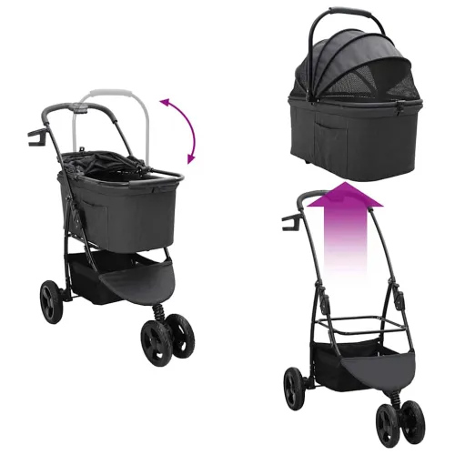 Sklopiva kolica za kućne ljubimce Crna 78 x 54 x 101 cm - Crna 3 kotača Cijena