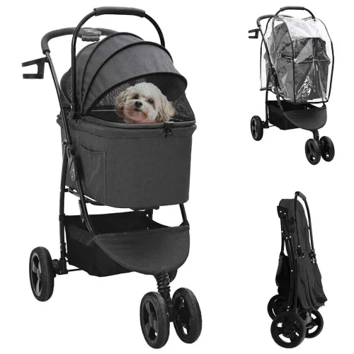 Sklopiva kolica za kućne ljubimce Crna 78 x 54 x 101 cm - Crna 3 kotača Cijena