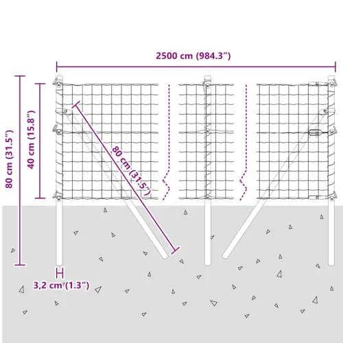 Vanjska Euro ograda za fiksiranje u tlo 25 x 0,4 m Srebrna - 25 x 0,4 m (mreža 50 x 50 mm) Pocinčani čelik Fiksacija na tlo Cijena