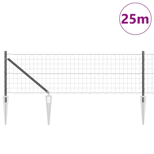 Euro ograda s špicama 25 x 0,8 m Čelik premazan PVC-om Siva - 25 x 0,8 m (77 x 64 mm mreža) Siva Vijak sidro fiksacija Cijena