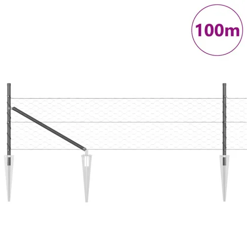 Heksagonalna ograda s stubom 100 x 0,8 m Čelik premazan PVC-om - 100 x 0,8 m (mreža 50 mm) Siva Cijena