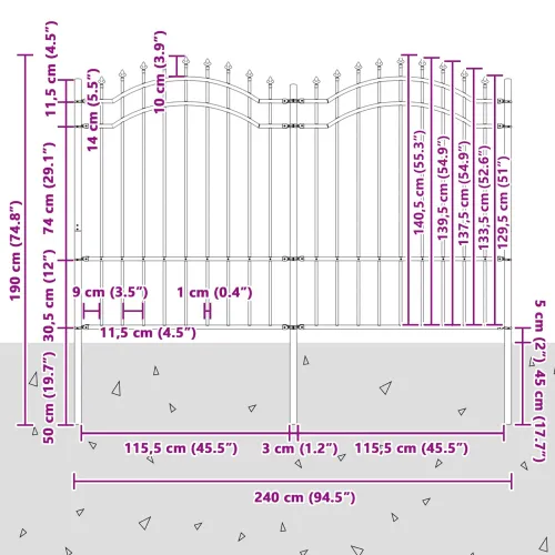 Vrtna Ograda WOERDEN 240 x 190 cm Čelik s praškastim premazom - 190 cm Siva Cijena
