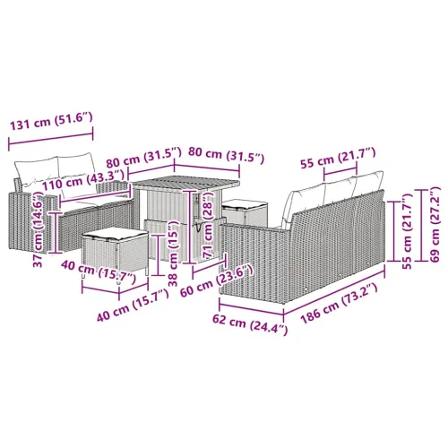 Sjedeća garnitura za vrt 8 kom. 5-Broj sjedala Bež i krema - bež i krem ​​bijela Dužina stola 80 cm Cijena