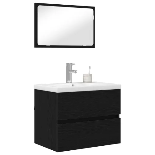 Set namještaja za kupaonicu 3 kom. Crni hrast Konstruirano drvo - Crni hrast 60 x 38,5 x 45 cm Sa slavinom Cijena