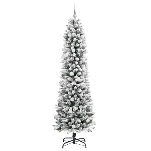 Umjetno božićno drvce Bijela 240 cm PVC i Metal i Plastika - 240 cm s LED-ima i bijelim/sivim kuglicama Bijela Cijena
