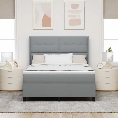 Box spring krevet Svijetlo siva 200 x 160 cm tkanina - Svjetlosiva 160 x 200 cm Prošiveno gumbima Cijena