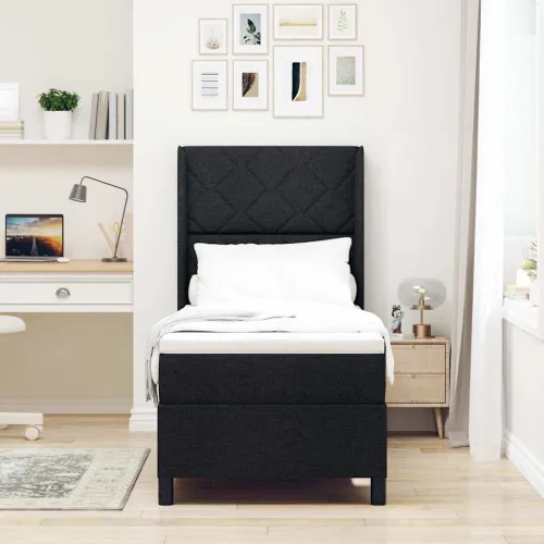 Box spring krevet s jastukom Crna 200 x 80 cm tkanina - Crna 80 x 200 cm Dizajn s rombovima Cijena