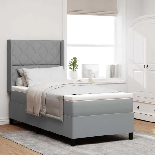 Box spring krevet Svijetlo siva 200 x 100 cm tkanina - Svjetlosiva 100 x 200 cm Dizajn s rombovima Cijena