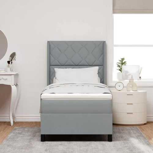Box spring krevet Svijetlo siva 200 x 100 cm tkanina - Svjetlosiva 100 x 200 cm Dizajn s rombovima Cijena