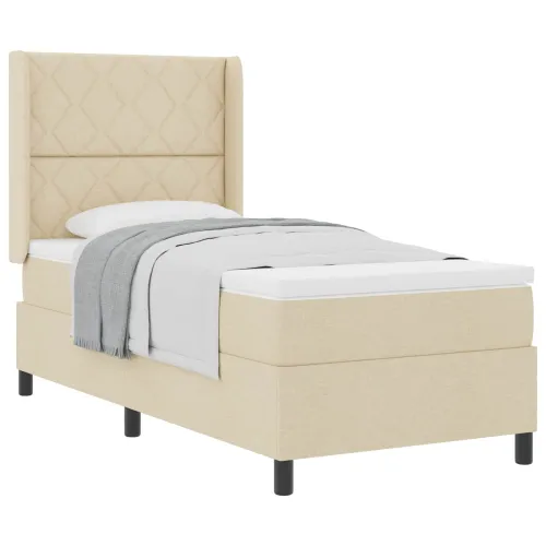 Box spring krevet s jastukom Krema 200 x 100 cm tkanina - Krema 100 x 200 cm Dizajn s rombovima Cijena