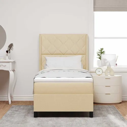 Box spring krevet s jastukom Krema 200 x 100 cm tkanina - Krema 100 x 200 cm Dizajn s rombovima Cijena