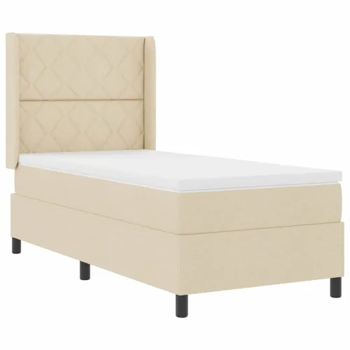 Box spring krevet s jastukom Krema 200 x 100 cm tkanina - Krema 100 x 200 cm Dizajn s rombovima Cijena
