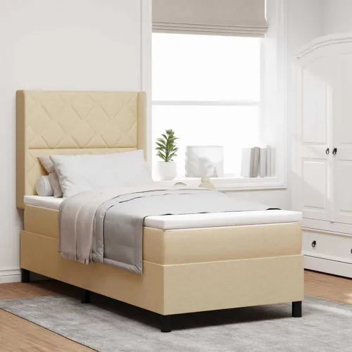 Box spring krevet s jastukom Krema 200 x 100 cm tkanina - Krema 100 x 200 cm Dizajn s rombovima Cijena