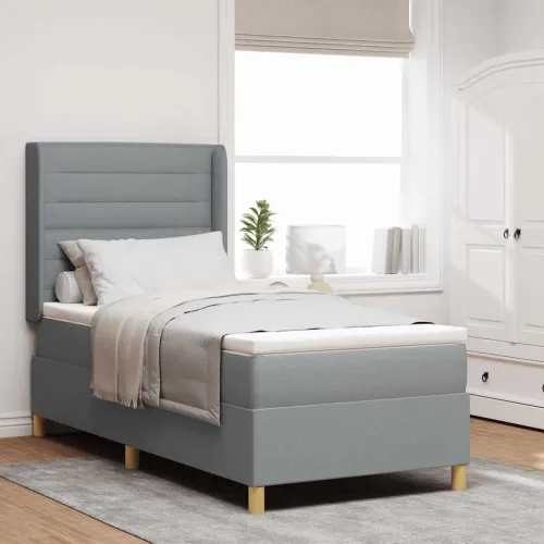 Box spring krevet Svijetlo siva 100 x 200 cm tkanina - Svjetlosiva 100 x 200 cm Dizajn linija Cijena