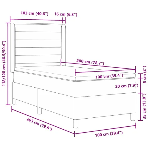 Box spring krevet Tamno siva 100 x 200 cm tkanina - Tamno siva 100 x 200 cm Dizajn linija Cijena