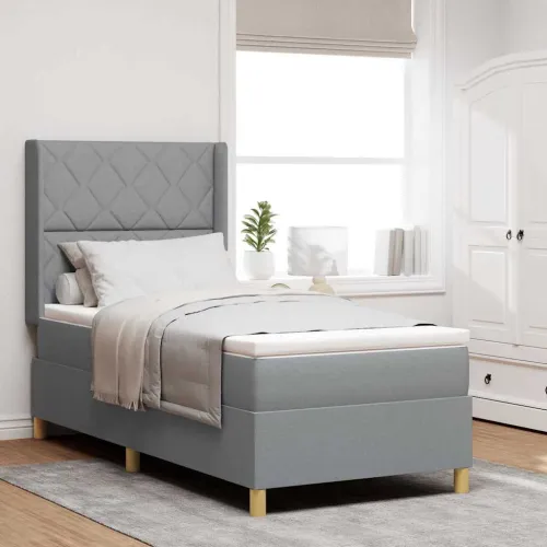 Box spring krevet Svijetlo siva 100 x 200 cm tkanina - Svjetlosiva 100 x 200 cm Dizajn s rombovima Cijena
