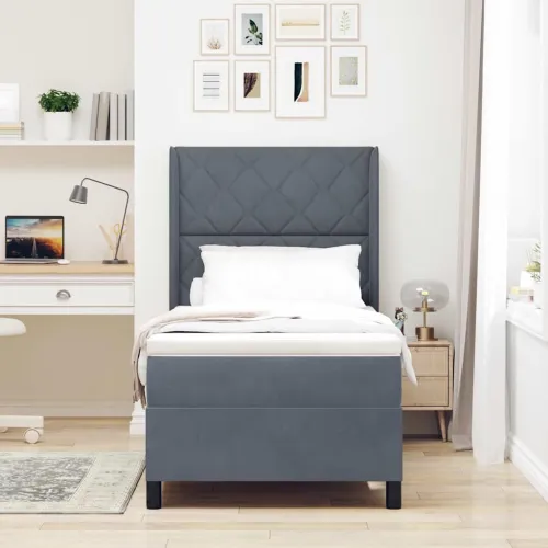 Box spring krevet Tamno siva 90 x 190 cm Baršun - Tamno siva 90 x 190 cm Dizajn s rombovima Cijena