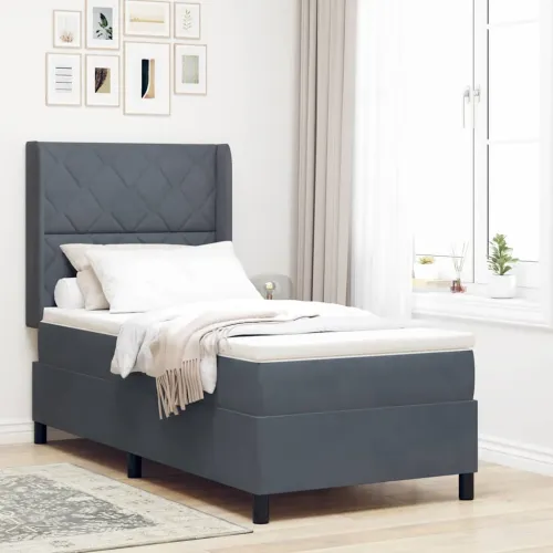Box spring krevet Tamno siva 90 x 190 cm Baršun - Tamno siva 90 x 190 cm Dizajn s rombovima Cijena