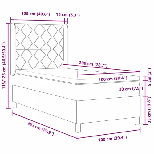 Box spring krevet s uzglavljem Crna 100 x 200 cm Baršun - Crna 100 x 200 cm Dizajn s rombovima Cijena