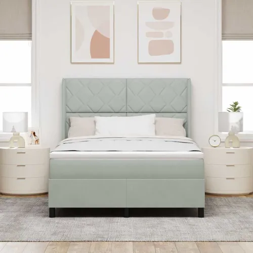 Box spring krevet Svijetlo siva 140 x 200 cm Baršun - Svjetlosiva 140 x 200 cm Dizajn s rombovima Cijena