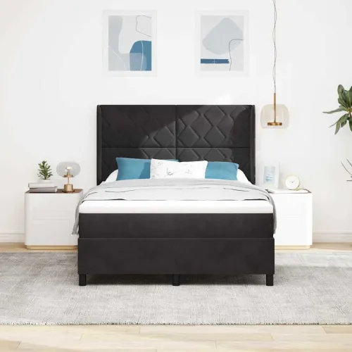 Box spring krevet s uzglavljem Crna 140 x 200 cm Baršun - Crna 140 x 200 cm Dizajn s rombovima Cijena
