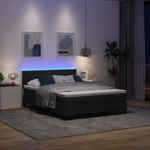 Box spring krevet s LED trakama Crna 140 x 200 cm tkanina - Crna 140 x 200 cm Prošiveno gumbima Cijena