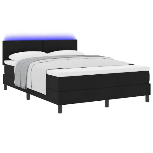 Box spring krevet s LED trakama Crna 140 x 200 cm tkanina - Crna 140 x 200 cm Prošiveno gumbima Cijena