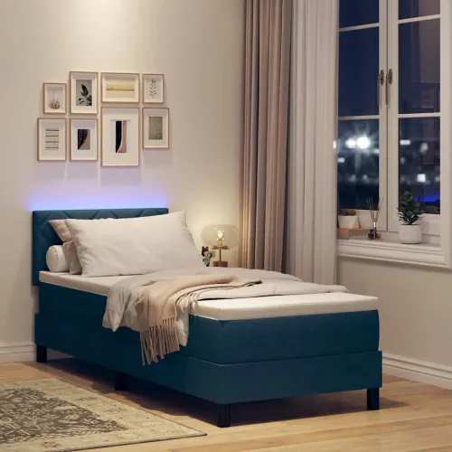 Box spring krevet s LED trakama Plava 80 x 200 cm tkanina - Plava 80 x 200 cm Dizajn s rombovima Cijena