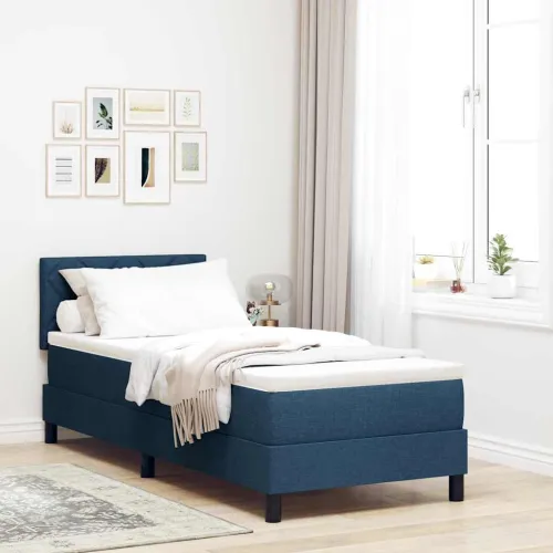Box spring krevet s LED trakama Plava 80 x 200 cm tkanina - Plava 80 x 200 cm Dizajn s rombovima Cijena