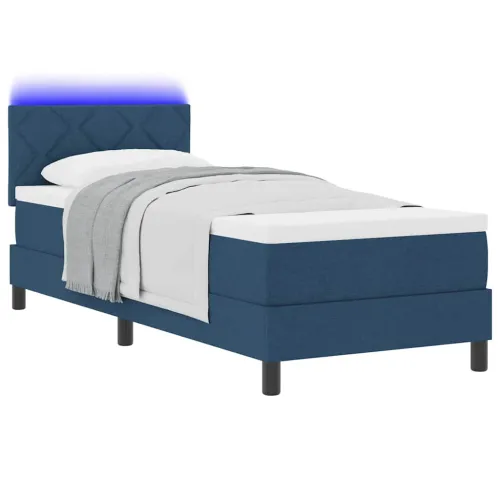 Box spring krevet s LED trakama Plava 80 x 200 cm tkanina - Plava 80 x 200 cm Dizajn s rombovima Cijena