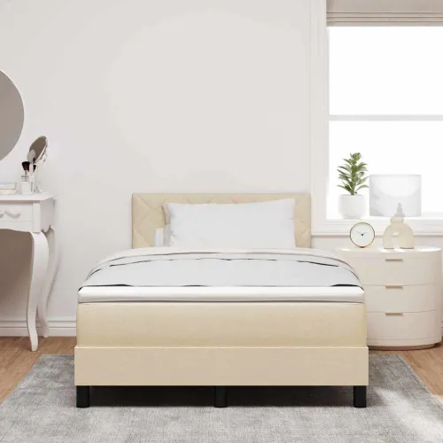 Box spring krevet s LED trakama Krema 120 x 200 cm tkanina - Krema 120 x 200 cm Dizajn s rombovima Cijena