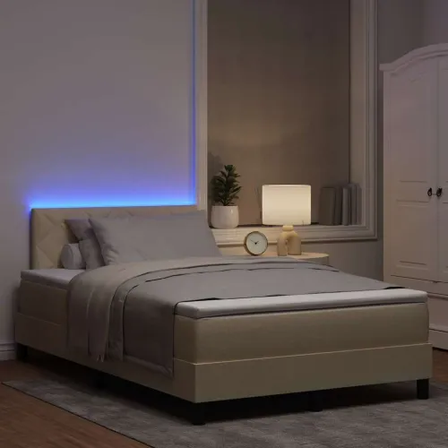 Box spring krevet s LED trakama Krema 120 x 200 cm tkanina - Krema 120 x 200 cm Dizajn s rombovima Cijena
