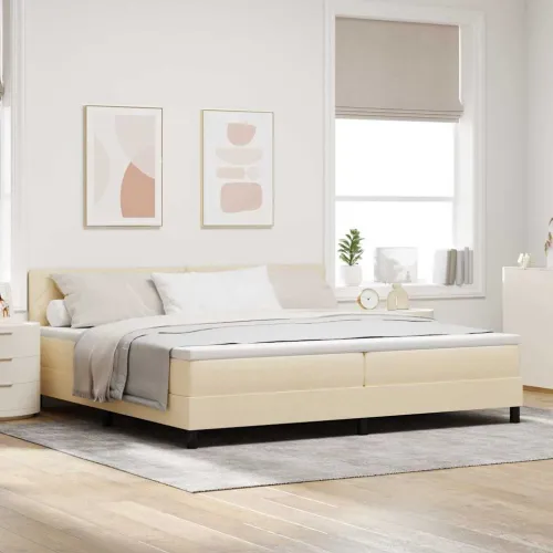 Box spring krevet s jastukom Krema 200 x 200 cm tkanina - Krema 200 x 200 cm Dizajn s rombovima Cijena