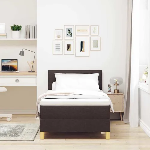 LED Box Spring Krevet Tamno smeđa 90 x 200 cm tkanina - Tamno smeđa 90 x 200 cm Prošiveno gumbima Cijena