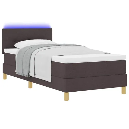 LED Box Spring Krevet Tamno smeđa 90 x 200 cm tkanina - Tamno smeđa 90 x 200 cm Prošiveno gumbima Cijena