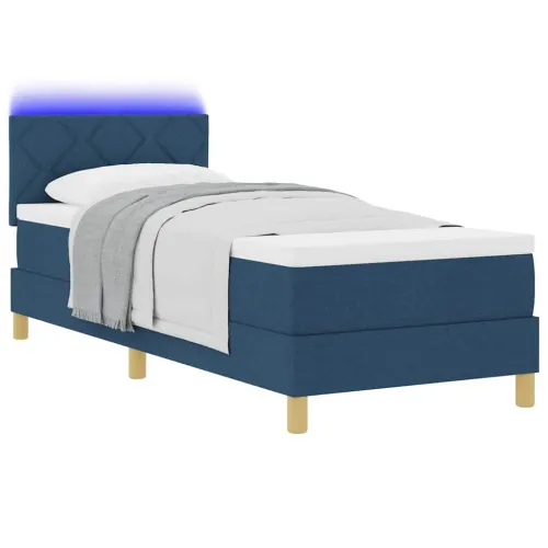 LED Box Spring Krevet s uzglavljem Plava 80 x 200 cm tkanina - Plava 80 x 200 cm Dizajn s rombovima Cijena