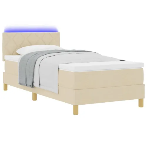 LED Box Spring Krevet s jastukom Krema 100 x 200 cm tkanina - Krema 100 x 200 cm Dizajn s rombovima Cijena