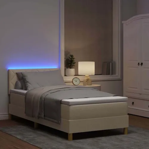 LED Box Spring Krevet s jastukom Krema 100 x 200 cm tkanina - Krema 100 x 200 cm Dizajn s rombovima Cijena