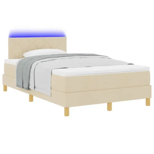 LED Box Spring Krevet s LED trakama Krema 120 x 200 cm tkanina - Krema 120 x 200 cm Dizajn s rombovima Cijena