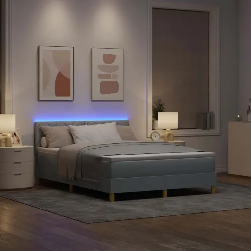 LED Box Spring Krevet Svijetlo siva 160 x 200 cm tkanina - Svjetlosiva 160 x 200 cm Dizajn s rombovima Cijena