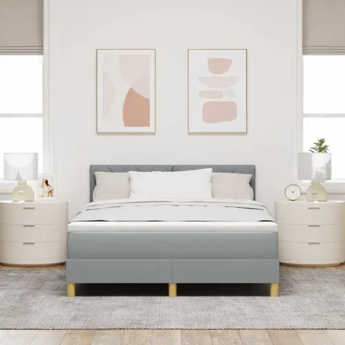 LED Box Spring Krevet Svijetlo siva 160 x 200 cm tkanina - Svjetlosiva 160 x 200 cm Dizajn s rombovima Cijena