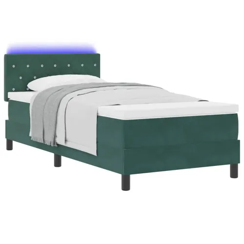 LED Box Spring Krevet Tamnozelena 100 x 200 cm Baršun - Tamnozelena 100 x 200 cm Kristal s dugmadima Cijena