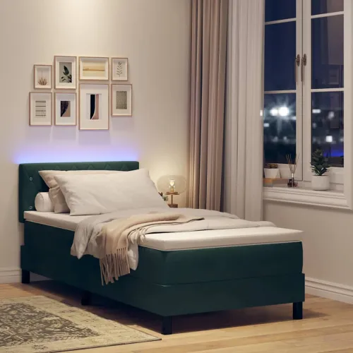 LED Box Spring Krevet Tamnozelena 100 x 200 cm Baršun - Tamnozelena 100 x 200 cm Kristal s dugmadima Cijena