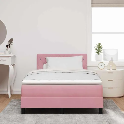 LED Box Spring Krevet Ružičasta 120 x 190 cm Baršun - Ružičasta 120 x 190 cm Kristal s dugmadima Cijena