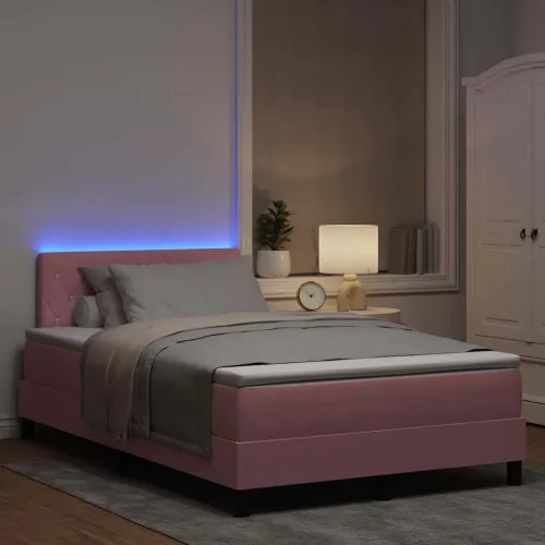 LED Box Spring Krevet Ružičasta 120 x 190 cm Baršun - Ružičasta 120 x 190 cm Kristal s dugmadima Cijena