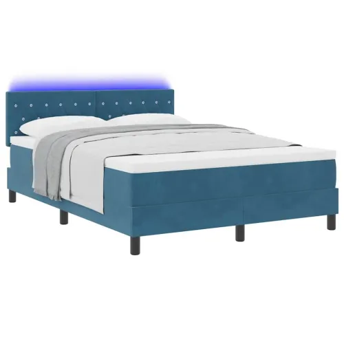 LED Box Spring Krevet Tamno plava 140 x 190 cm Baršun - Tamno plava 140 x 190 cm Kristal s dugmadima Cijena