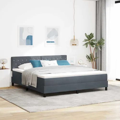 LED Box Spring Krevet Tamno siva 180 x 200 cm Baršun - Tamno siva 180 x 200 cm Kristal s dugmadima Cijena
