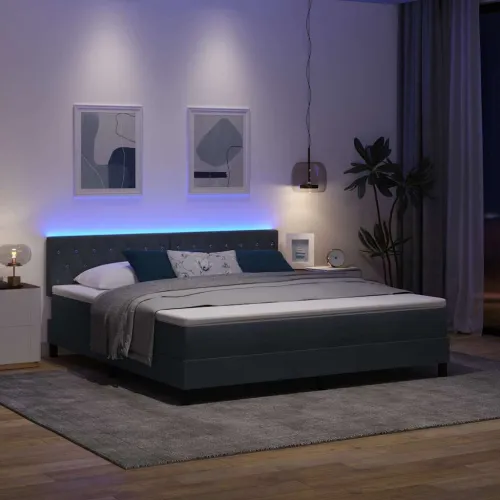 LED Box Spring Krevet Tamno siva 180 x 200 cm Baršun - Tamno siva 180 x 200 cm Kristal s dugmadima Cijena