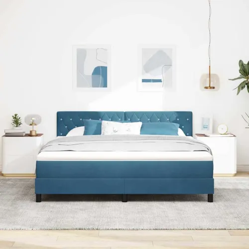 LED Box Spring Krevet Tamno plava 180 x 200 cm Baršun - Tamno plava 180 x 200 cm Kristal s dugmadima Cijena